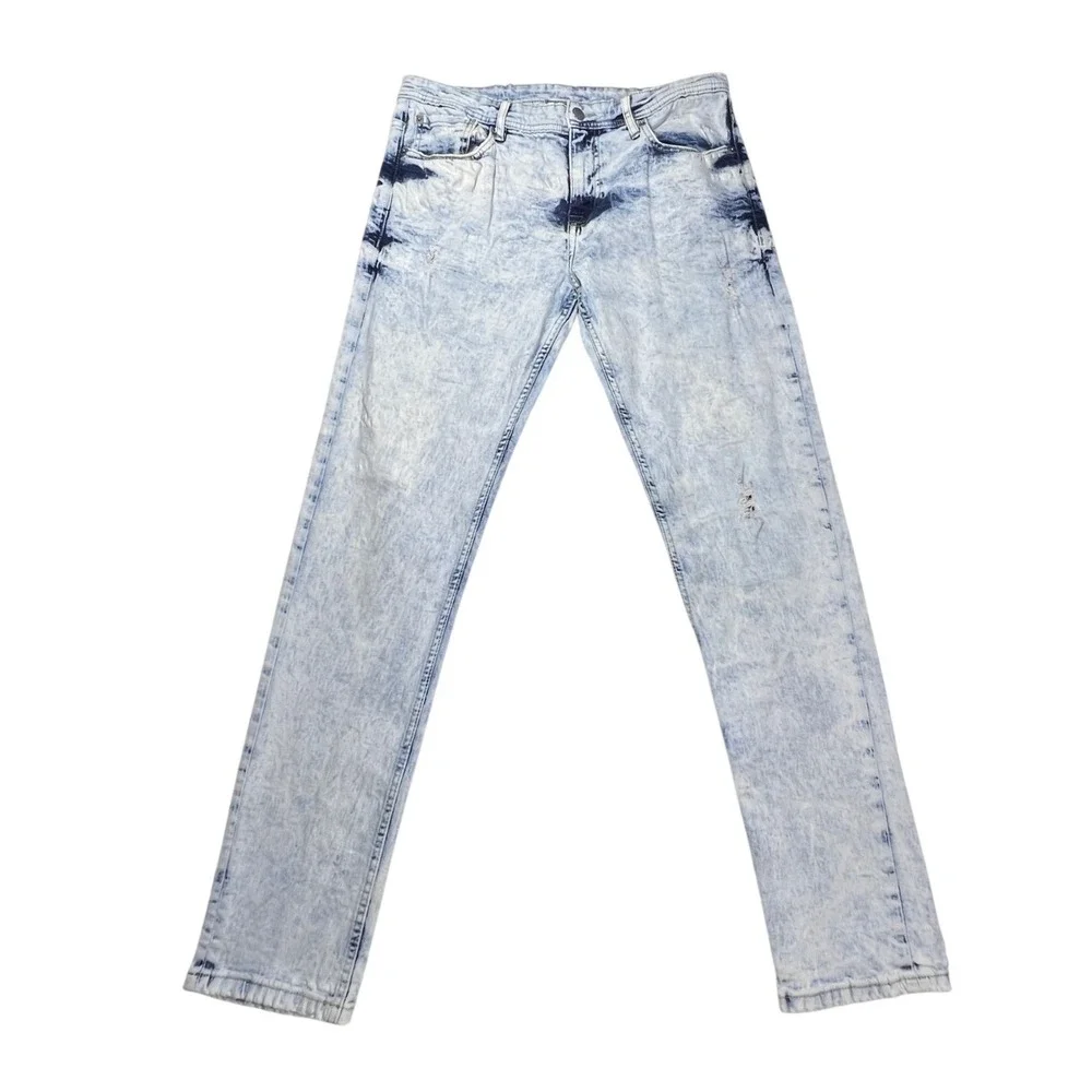 Jeanius Akademiks Jeans Mens 32 Light Blue Acid Wash Distressed Streetwear Denim